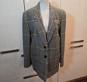 Vintage Pendelton Womens Plaid 100% Wool Blazer Jacket Black White Size 14